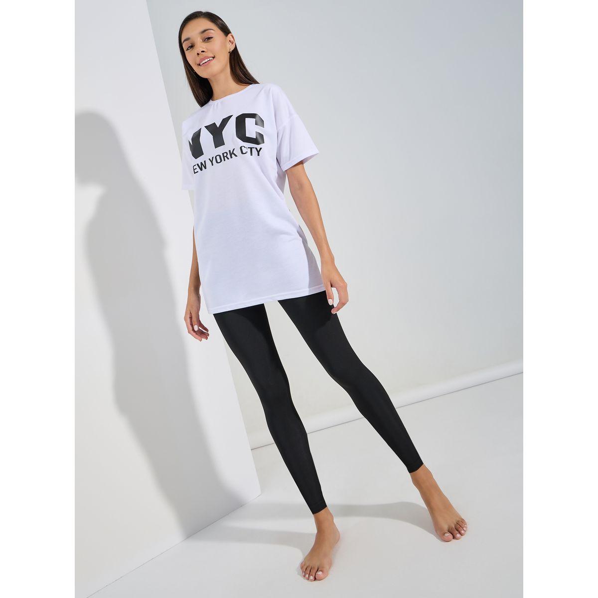 Styli Unwind NYC Slogan Longline T-Shirt & Leggings Set-women-clothing-coordsets-image-1