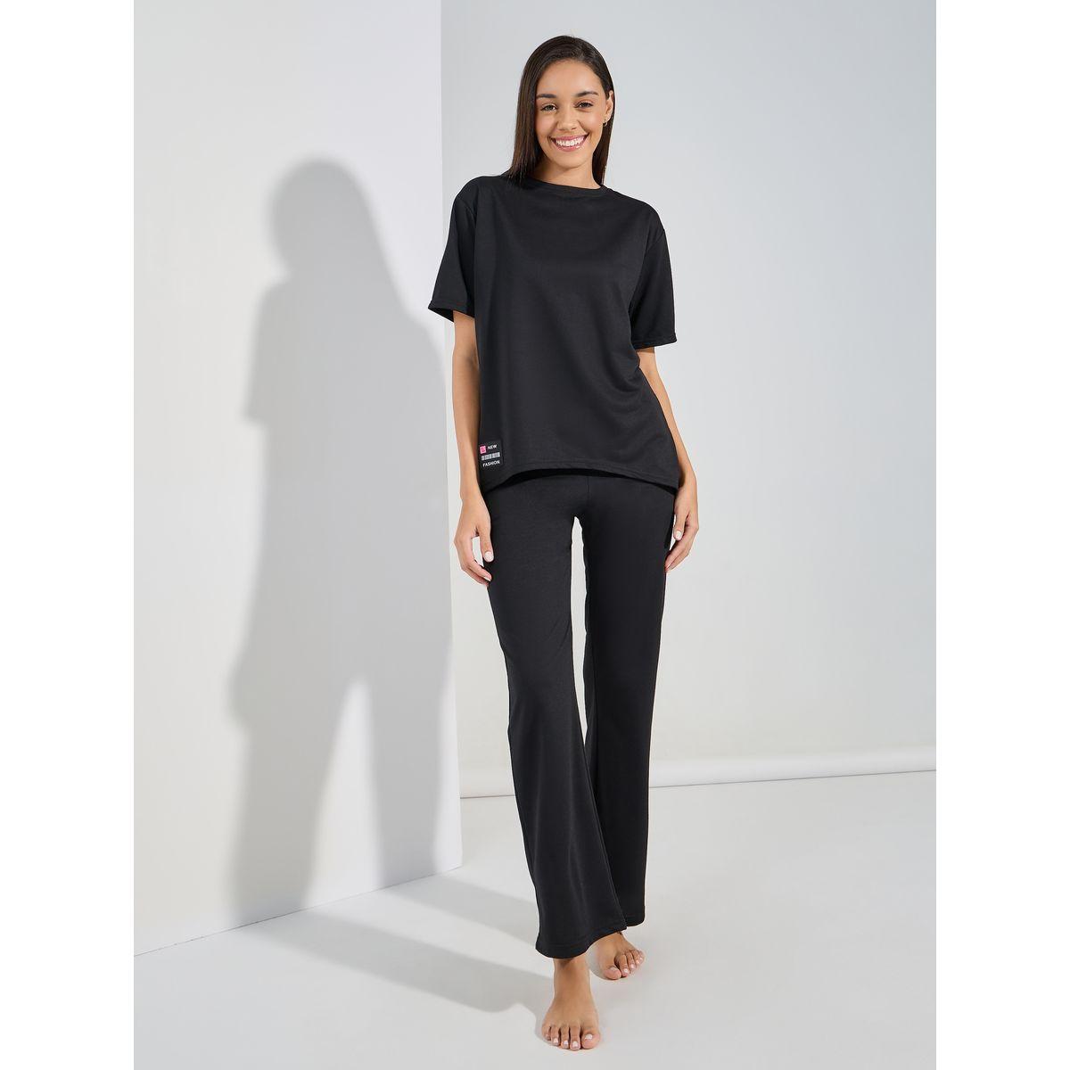 Styli Unwind Patch Detail T-Shirt & Trousers Lounge Set-women-clothing-coordsets-image-1
