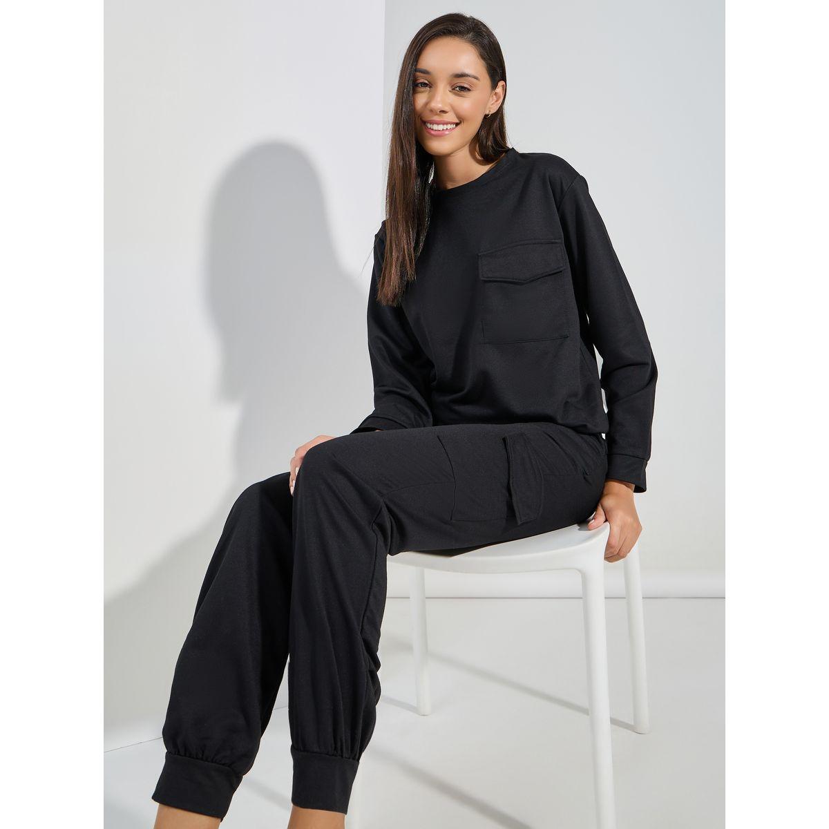 Styli Unwind Solid Long Sleeves Pocket Top & Joggers Lounge Set-women-clothing-coordsets-image-1