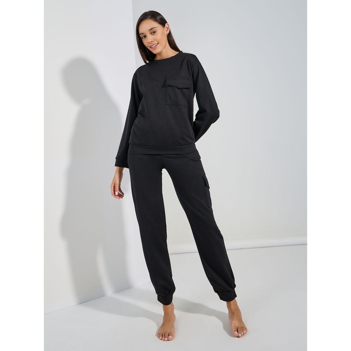 Styli Unwind Solid Long Sleeves Pocket Top & Joggers Lounge Set-women-clothing-coordsets-image-2