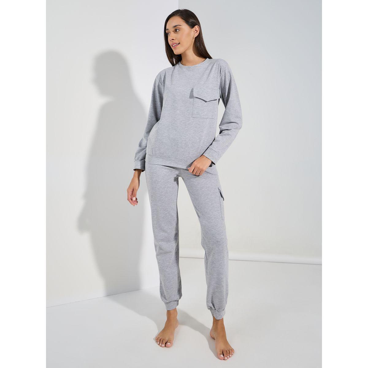 Styli Unwind Solid Long Sleeves Pocket Top & Joggers Lounge Set-women-clothing-coordsets-image-1