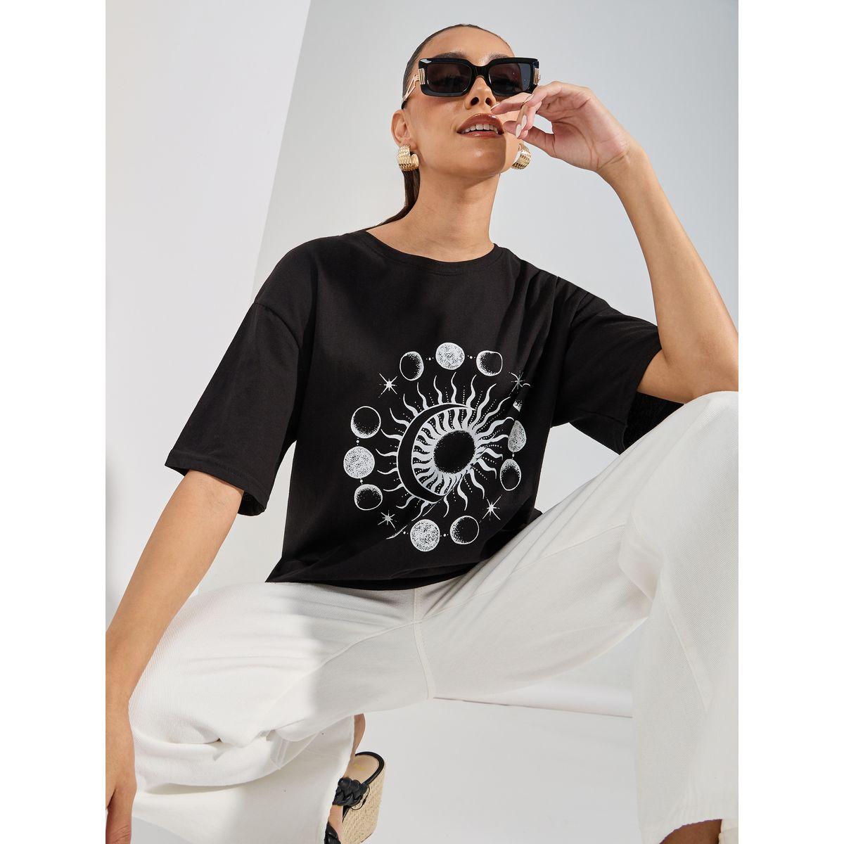 Styli Oversized Sun and Moon Graphic Print Drop Shoulder T-Shirt-women-clothing-tshirts-image-1