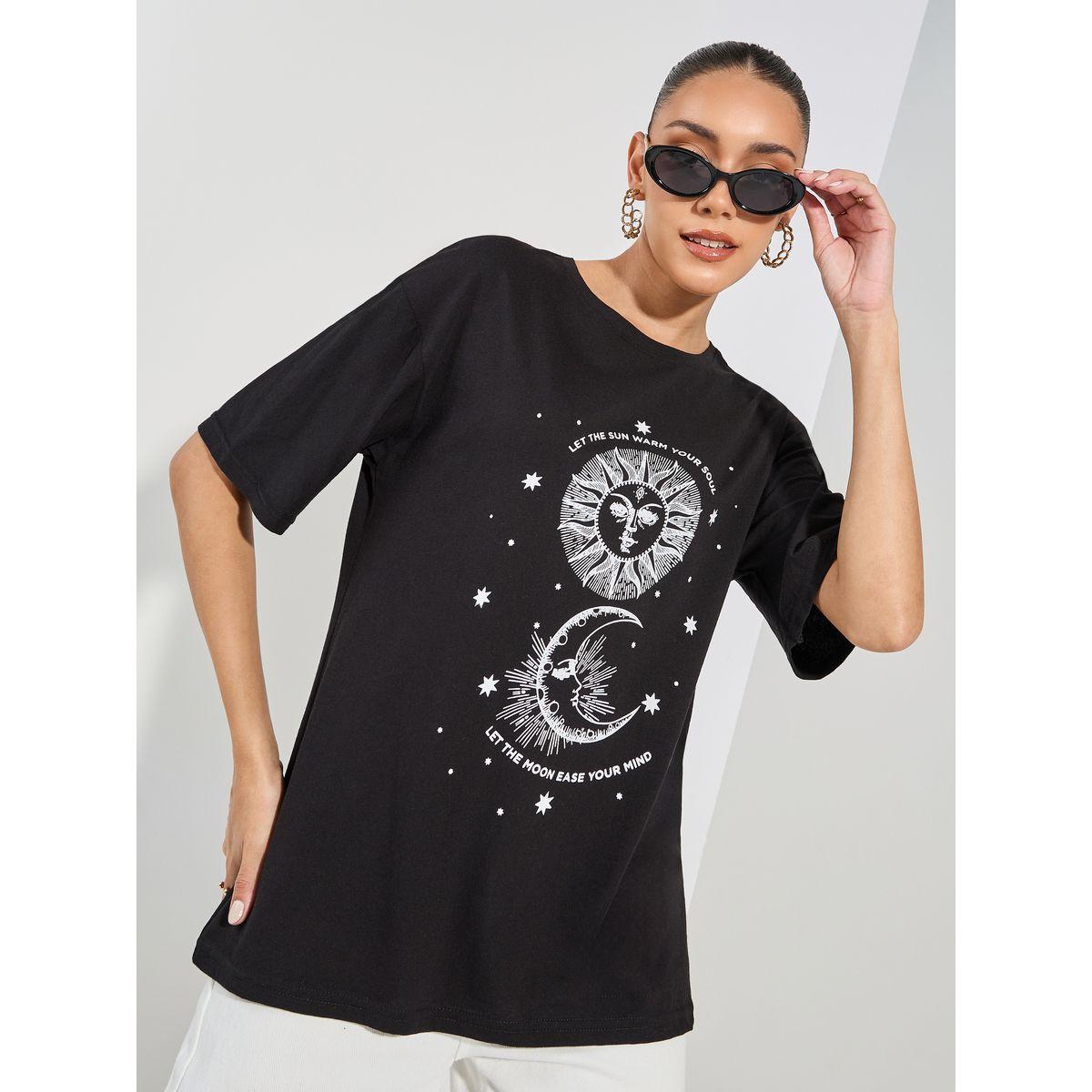 Styli Oversized Sun and Moon Graphic Print T-Shirt-women-clothing-tshirts-image-1