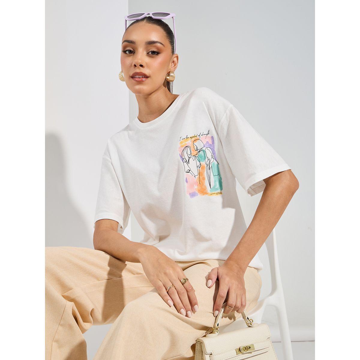 تيشيرت فضفاض مطبع بطبعة جرافيك-women-clothing-tshirts-image-1