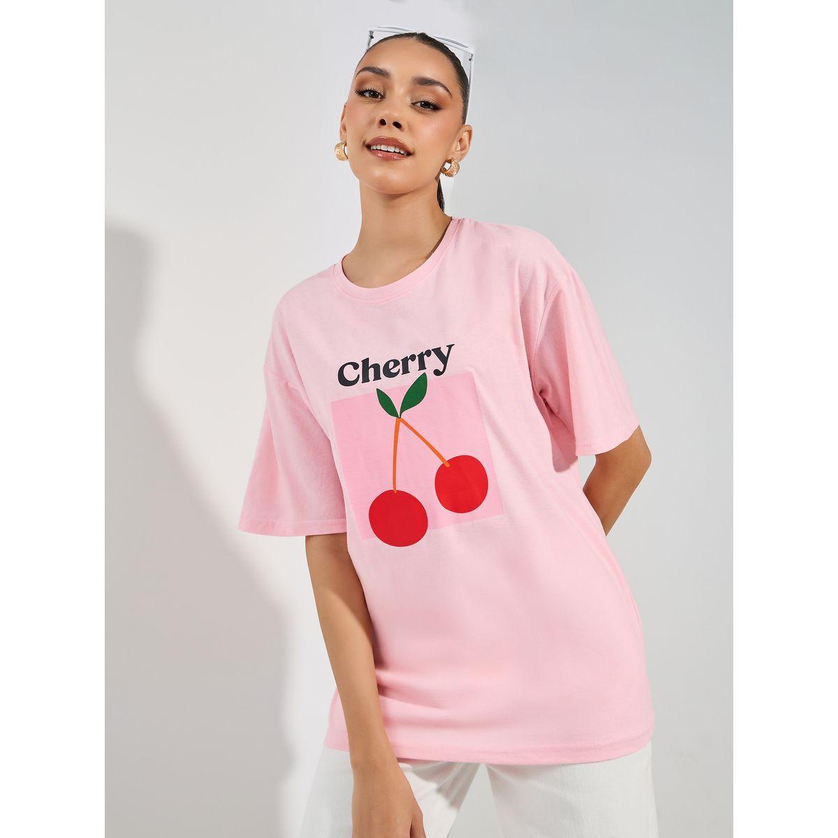Styli Oversized Cherry Graphic Print Longline T-Shirt-women-clothing-tshirts-image-1