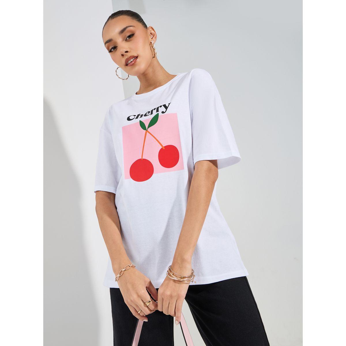 Styli Oversized Cherry Graphic Print Longline T-Shirt-women-clothing-tshirts-image-1