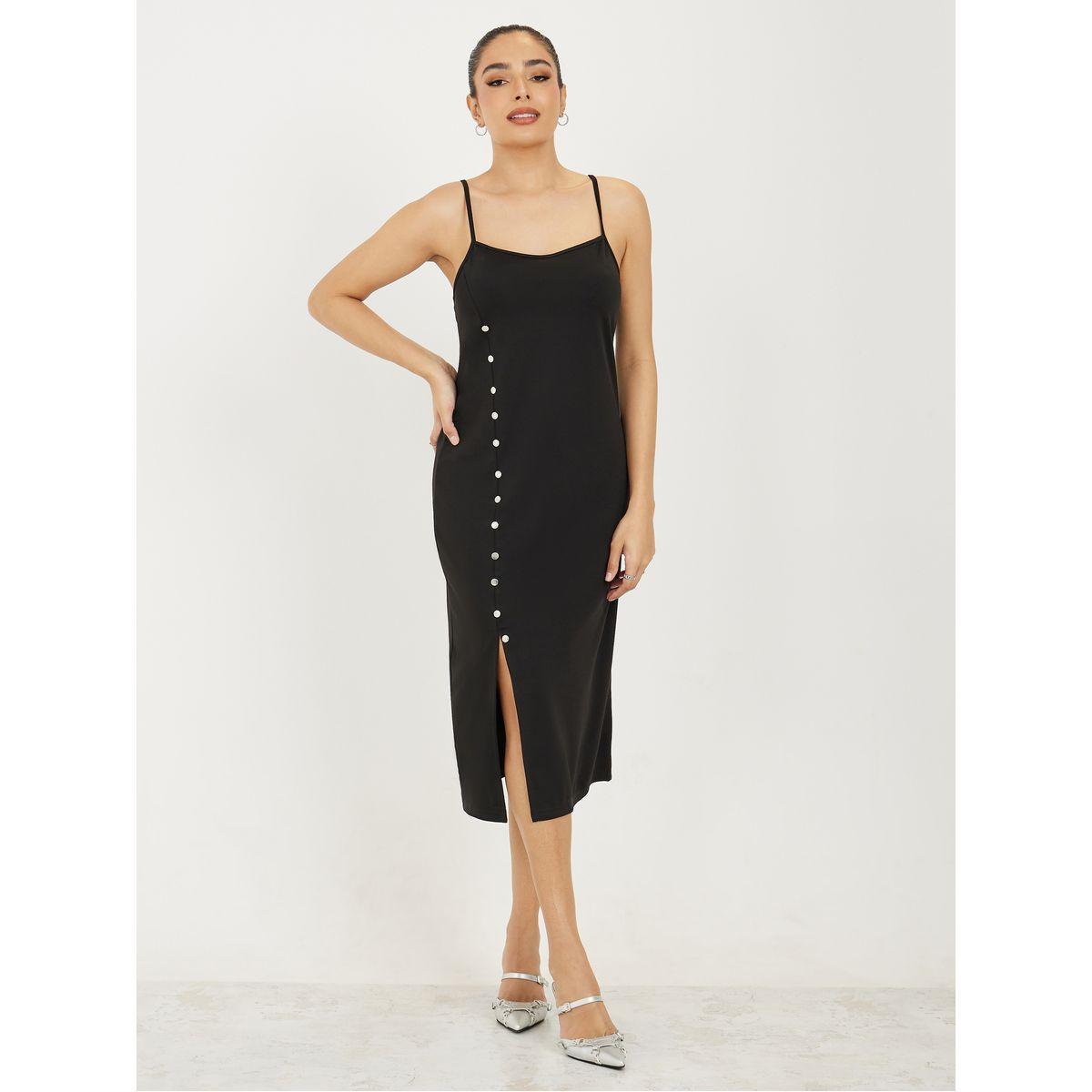 Styli Patch Detail Blazer & Cami Midi Dress with Side Slit Co-Ords-women-clothing-coordsets-image-4