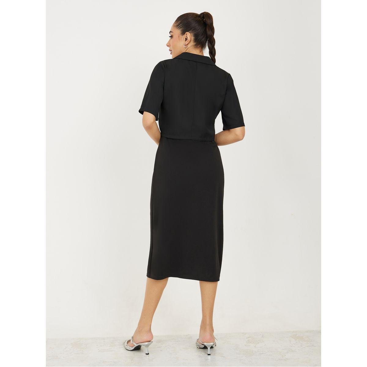 Styli Patch Detail Blazer & Cami Midi Dress with Side Slit Co-Ords-women-clothing-coordsets-image-5