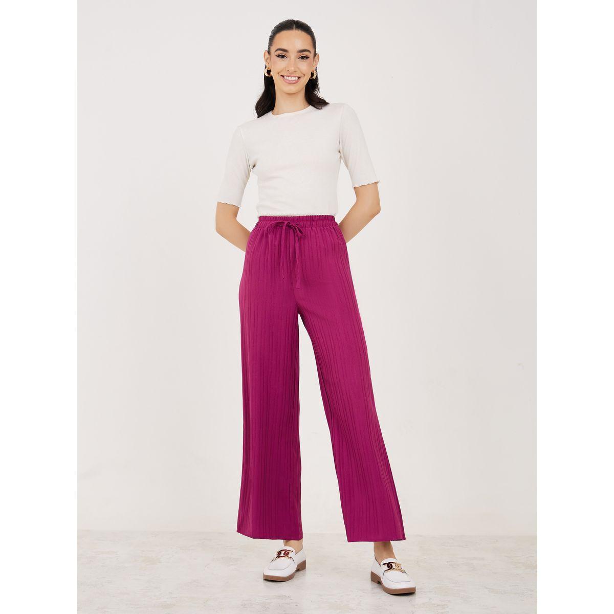 Styli Textured Wide Leg Pants with Drawstring-women-clothing-bottoms-trousers-image-3