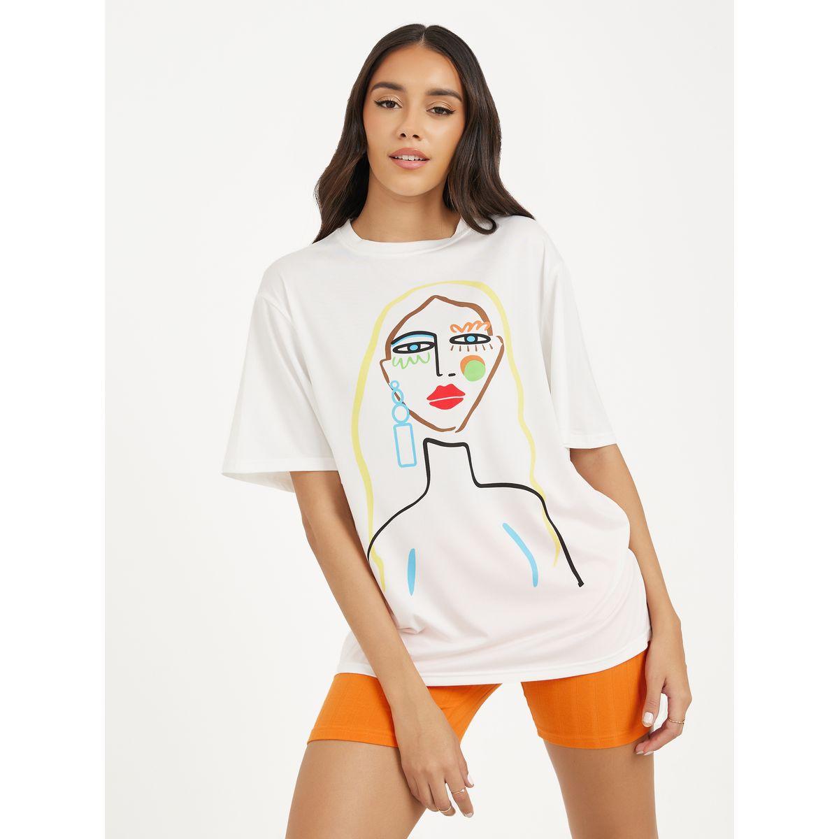 Styli Oversized Girl Graphic Print Longline T-Shirt-women-clothing-tshirts-image-1