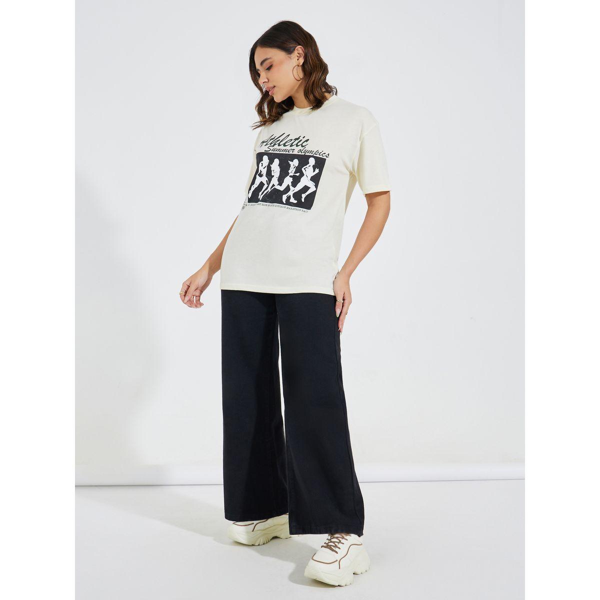 Styli Oversized Athletics Graphic Print T-Shirt with Dropped Shoulder-women-clothing-tshirts-image-2