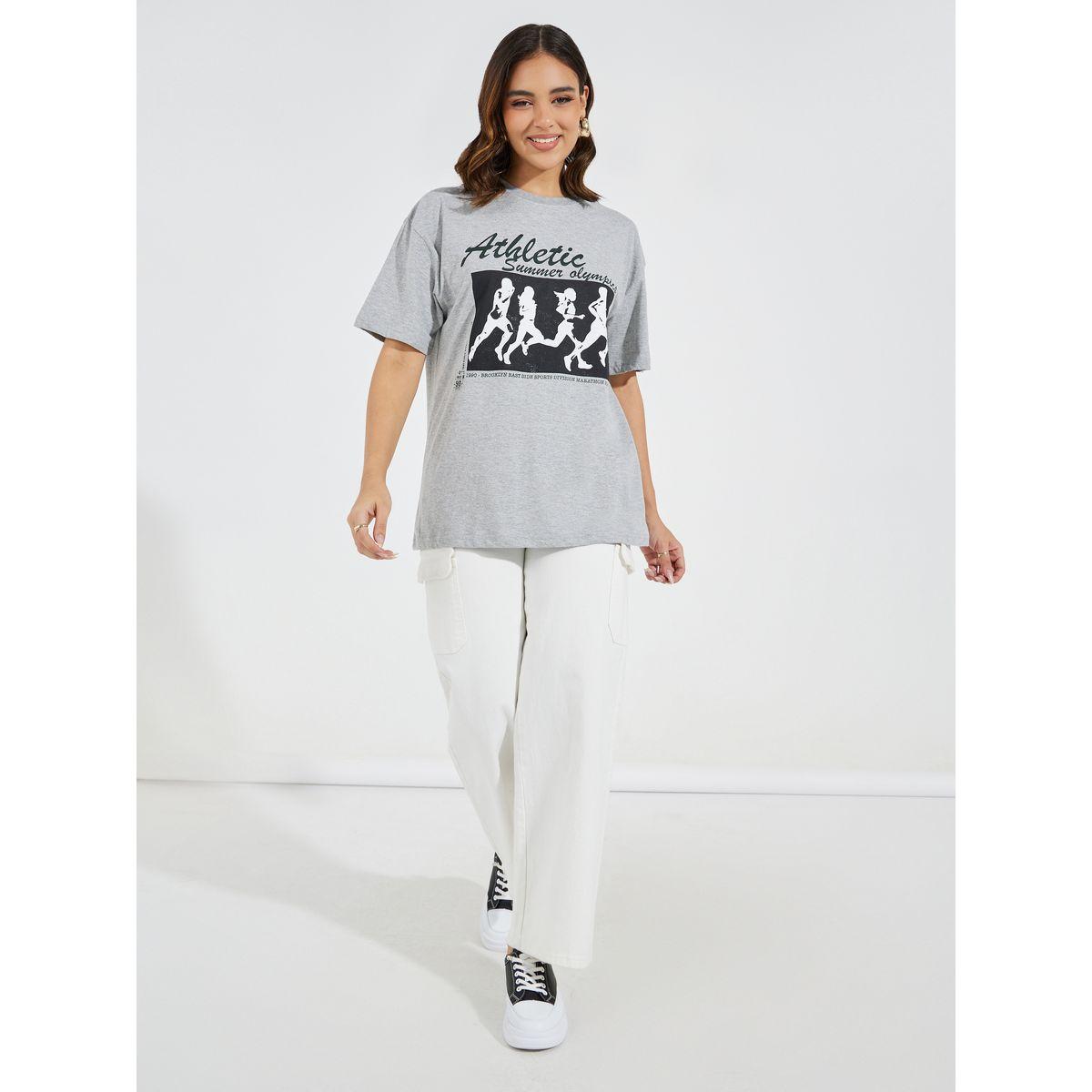 Styli Oversized Athletics Graphic Print T-Shirt with Dropped Shoulder-women-clothing-tshirts-image-2