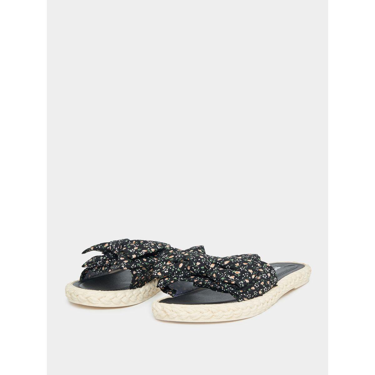 Styli Floral Print Bow Design Strap Flat Sandals-women-shoes-sandals-flats-image-1