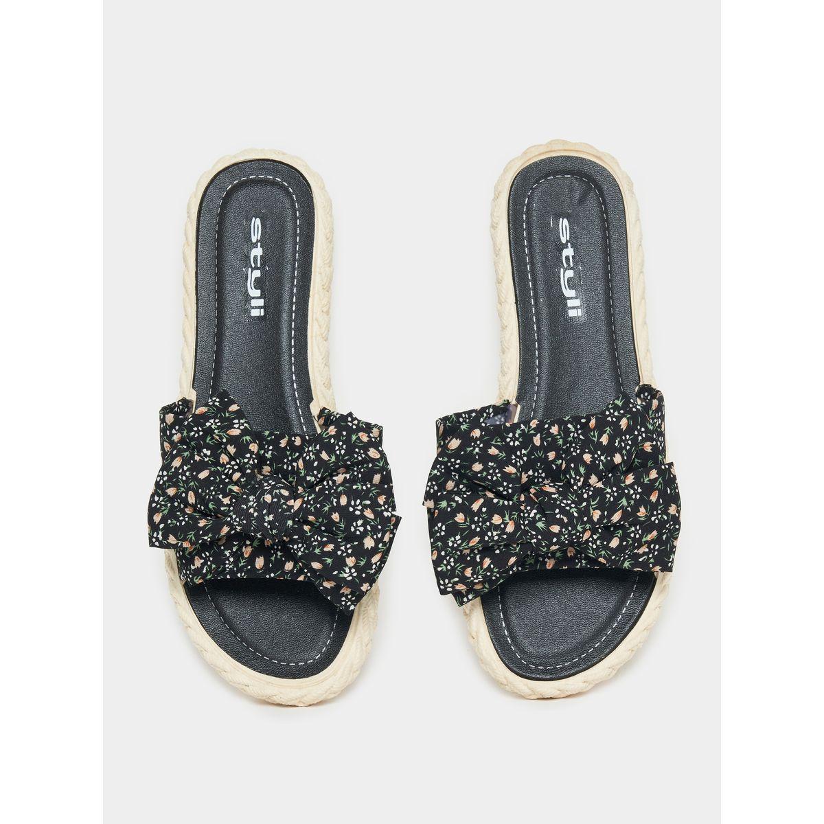 Styli Floral Print Bow Design Strap Flat Sandals-women-shoes-sandals-flats-image-5