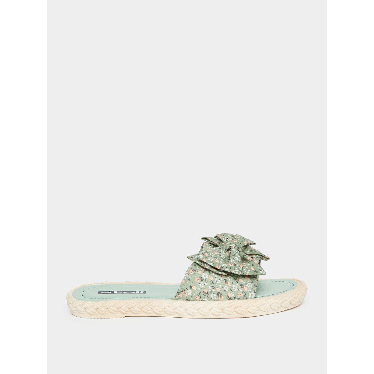 Styli Floral Print Bow Design Strap Flat Sandals-women-shoes-sandals-flats-image-2