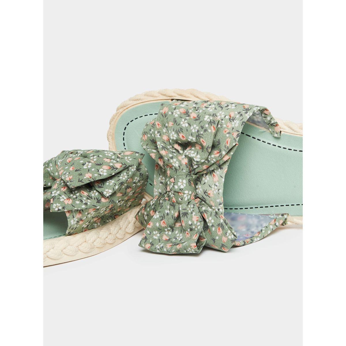 Styli Floral Print Bow Design Strap Flat Sandals-women-shoes-sandals-flats-image-4