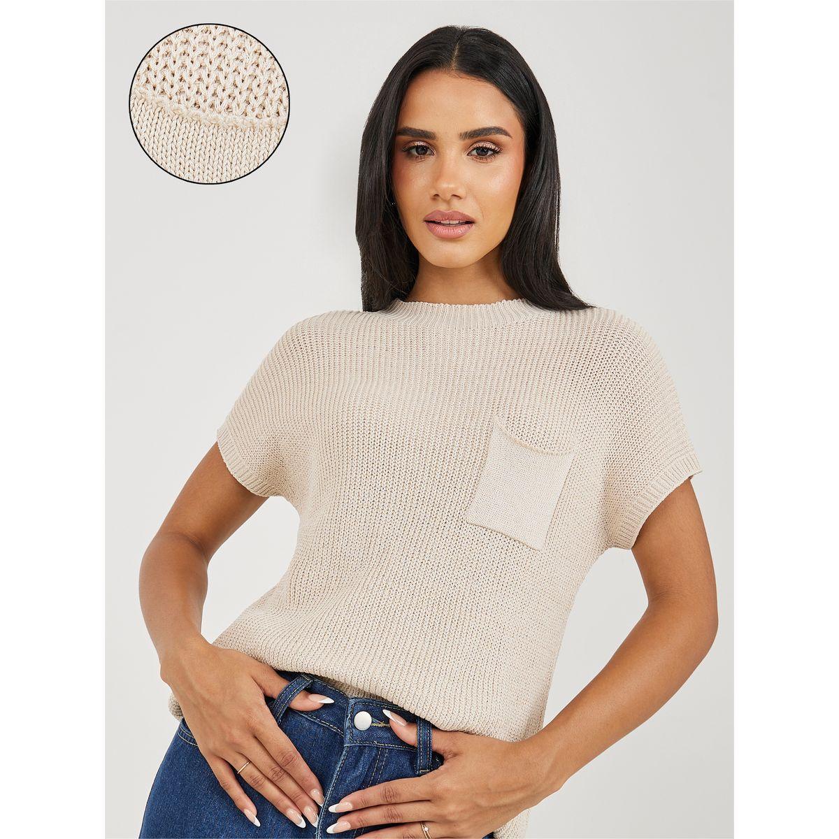 بلوزة محبوكة بتفاصيل جيب على الصدر-women-clothing-shirtsandblouses-blouses-image-1