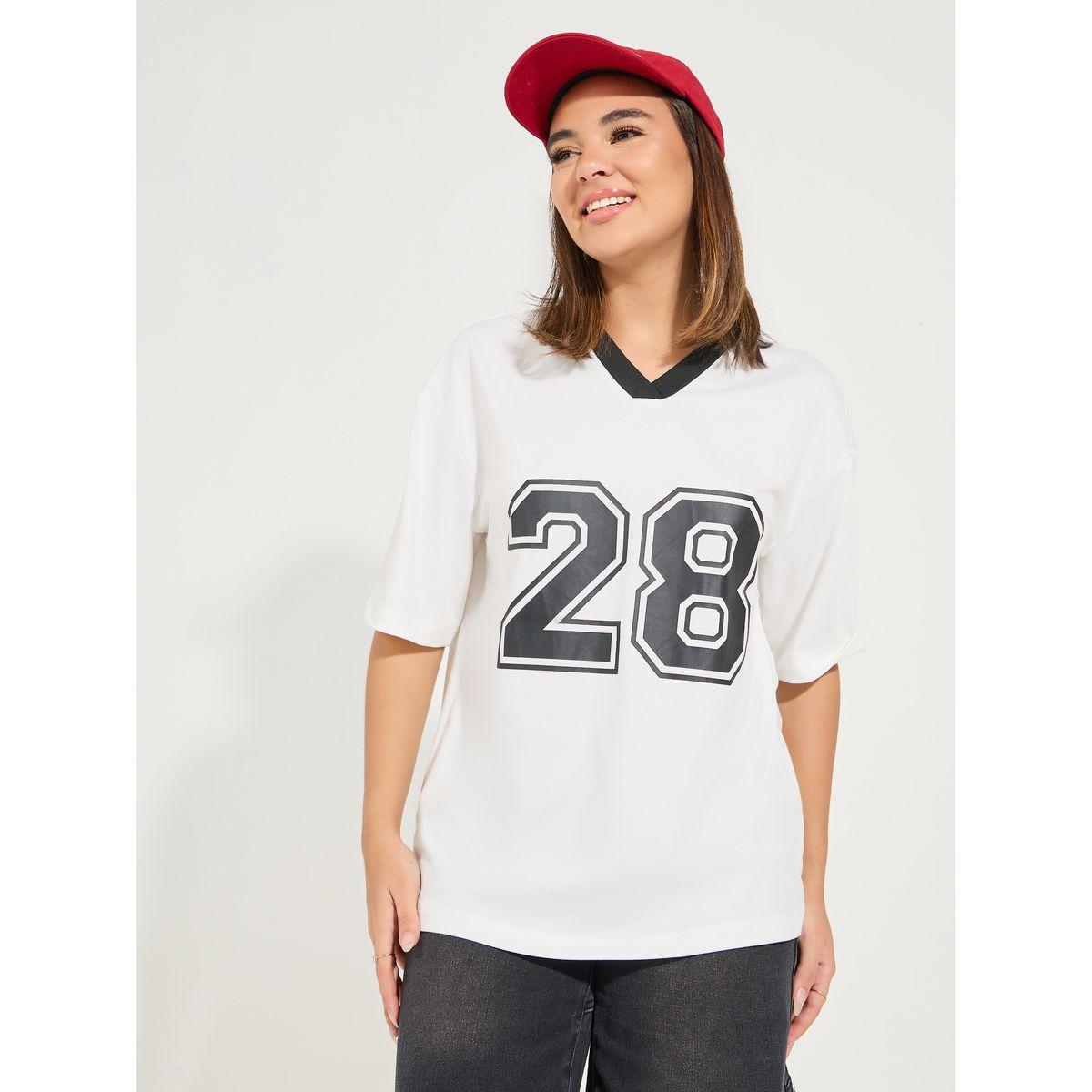 تيشيرت فضفاض بطبعة فارسيتي واكمام قصيرة-women-clothing-tshirts-image-2