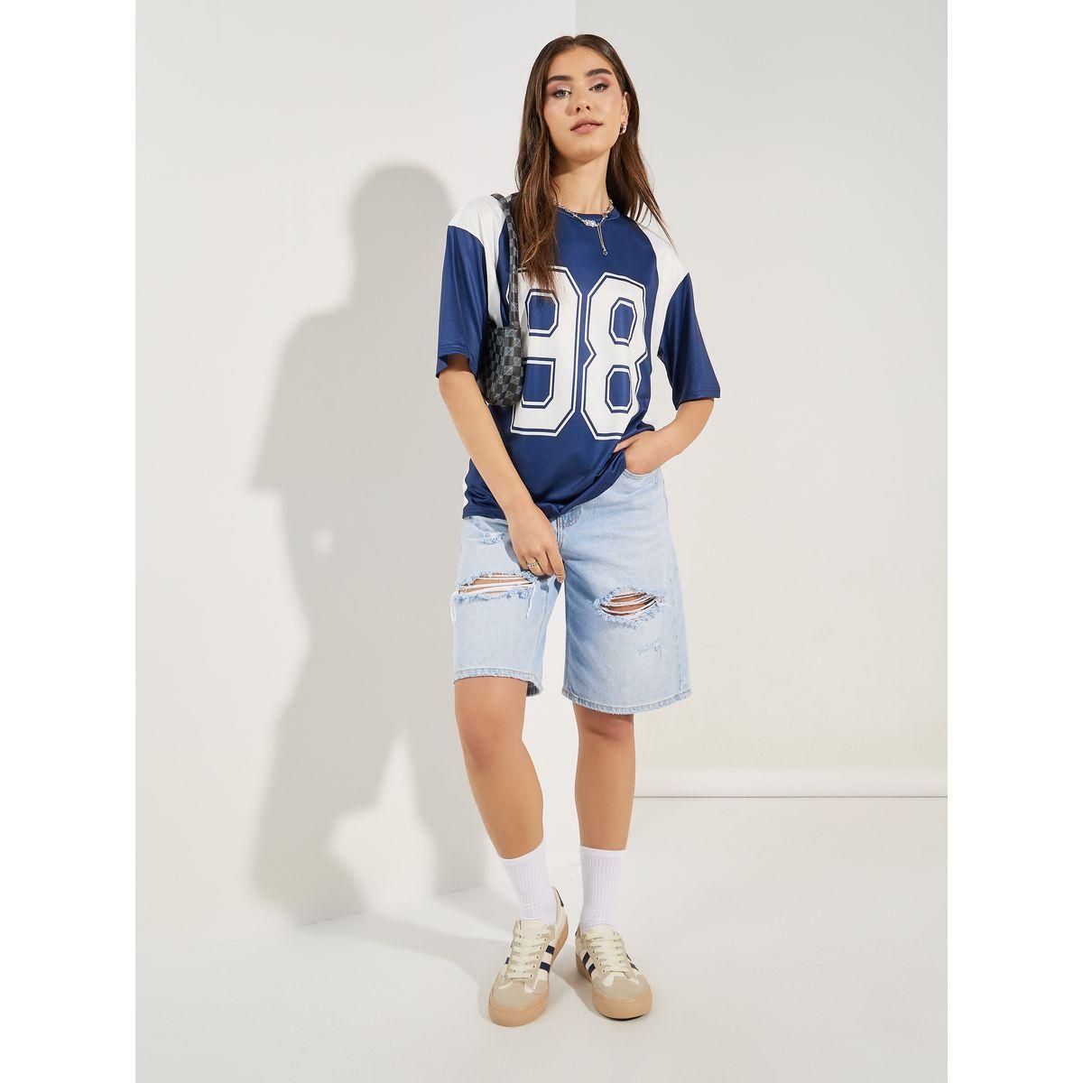 Styli Oversized Graphic Print Contrast Panel T-Shirt-women-clothing-tshirts-image-2