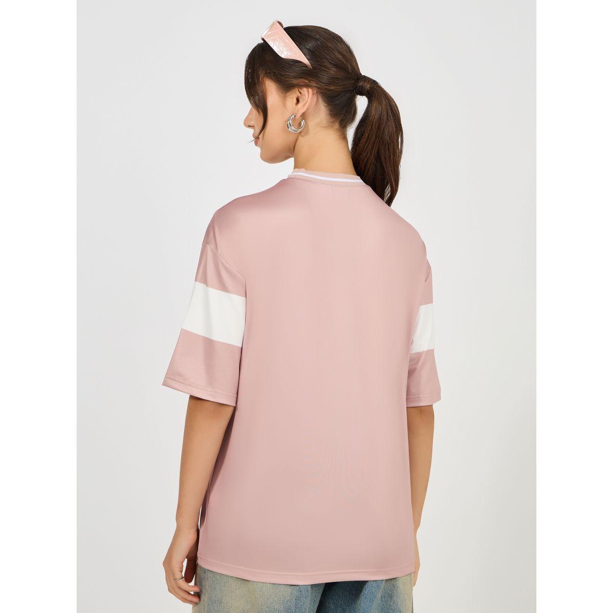 Styli Oversized Slogan Print T-Shirt with Contrast Sleeves-women-clothing-tshirts-image-5