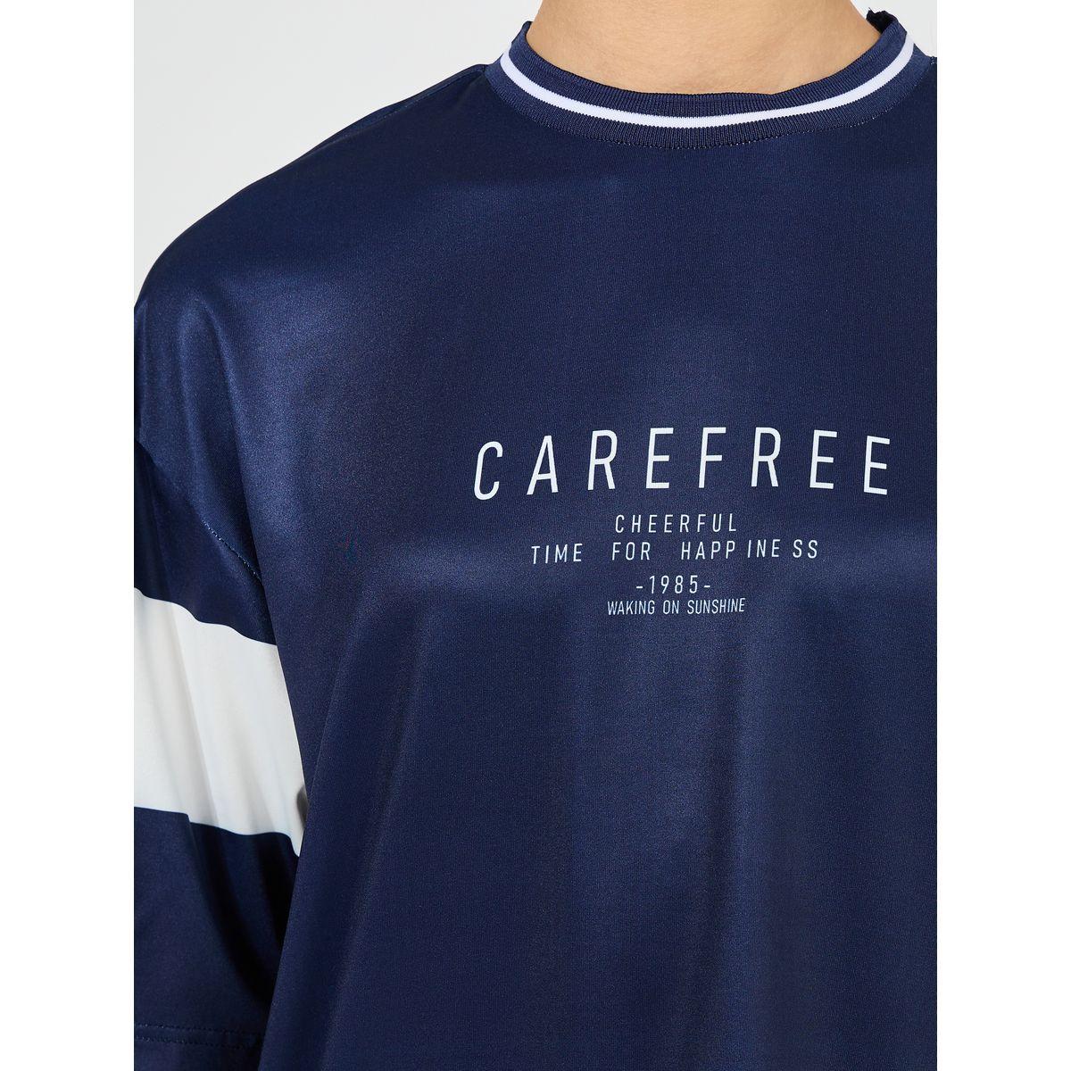 Styli Oversized Slogan Print T-Shirt with Contrast Sleeves-women-clothing-tshirts-image-4