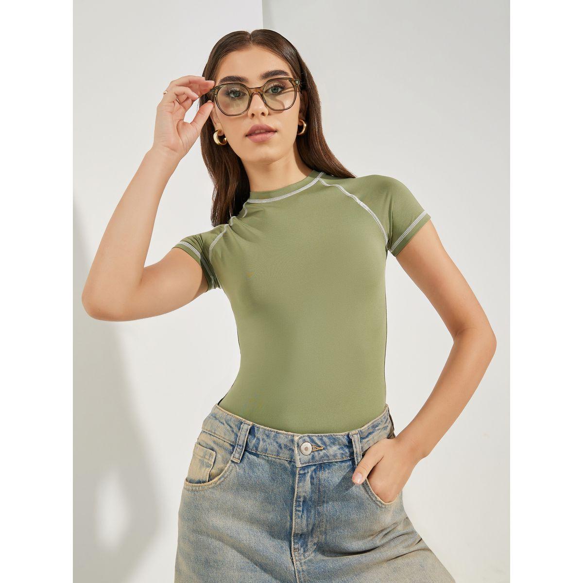 Styli Fitted High Neck Contrast Stitch T-Shirt-women-clothing-tshirts-image-2