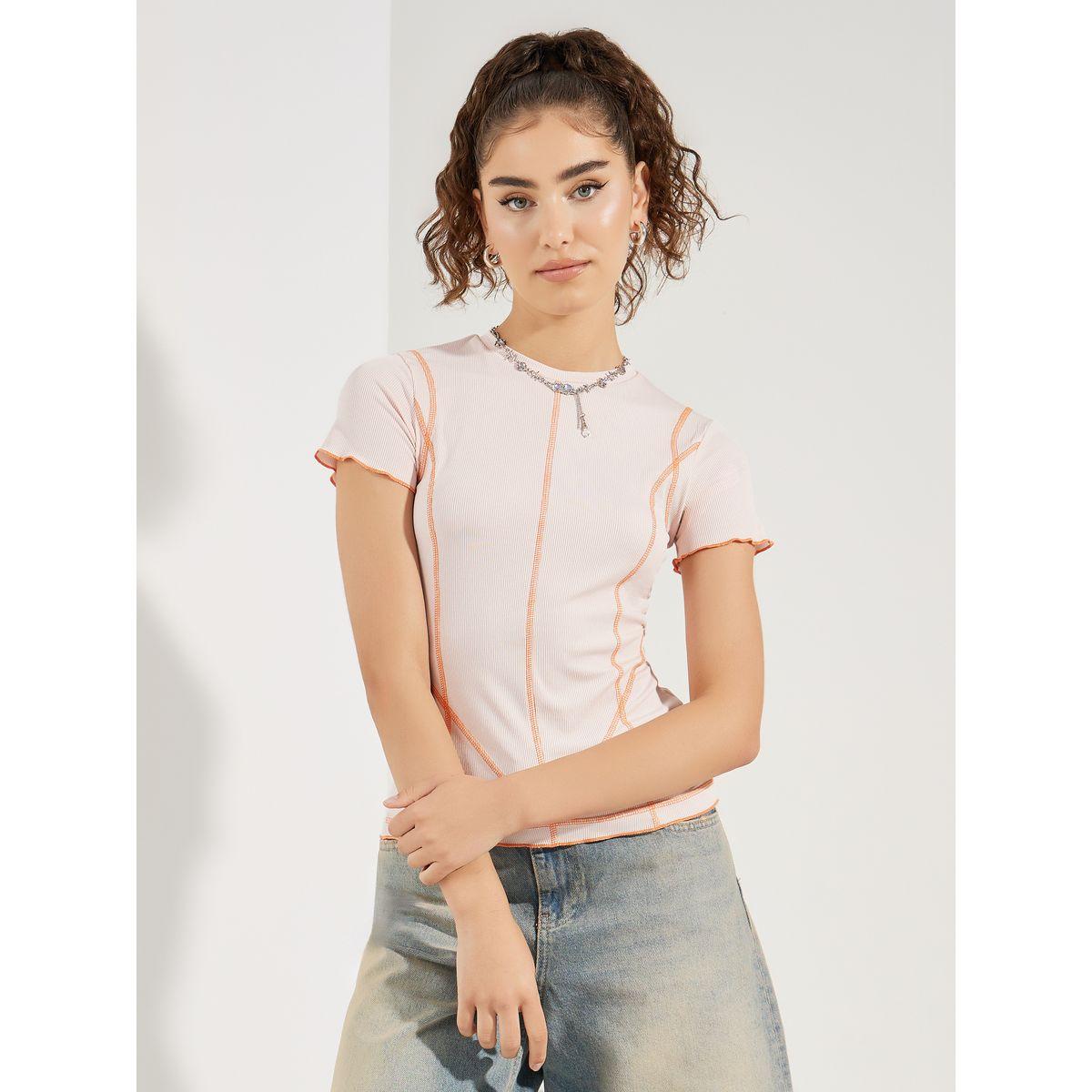 تيشيرت مضلع مزين بدرزات-women-clothing-tshirts-image-1