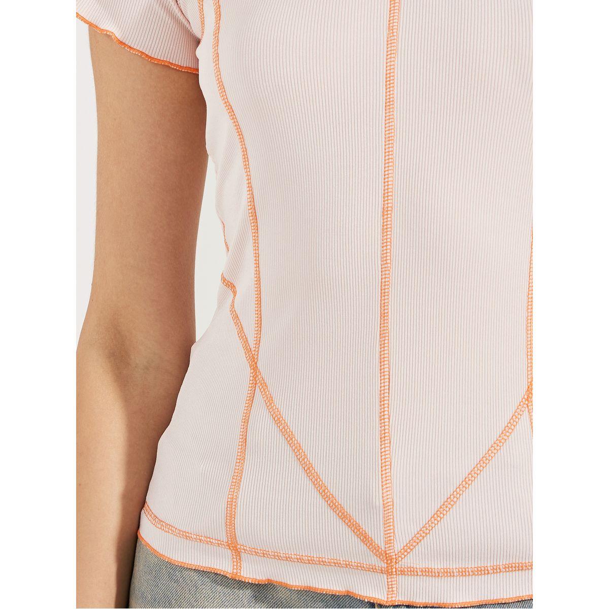Styli Contrast Stitch Detail Ribbed T-Shirt-women-clothing-tshirts-image-3