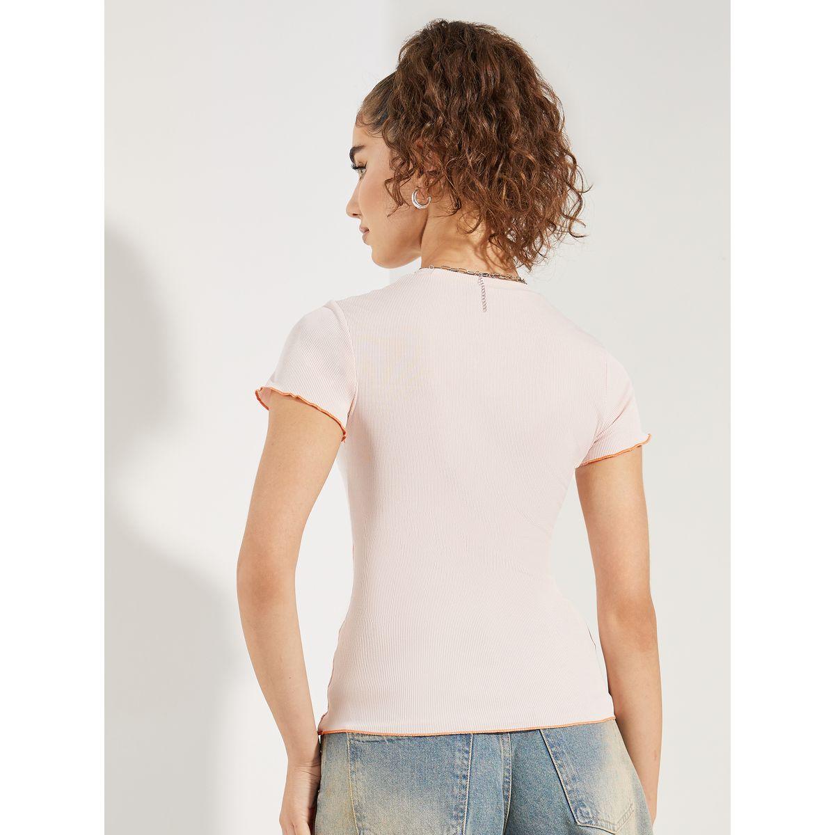 Styli Contrast Stitch Detail Ribbed T-Shirt-women-clothing-tshirts-image-4