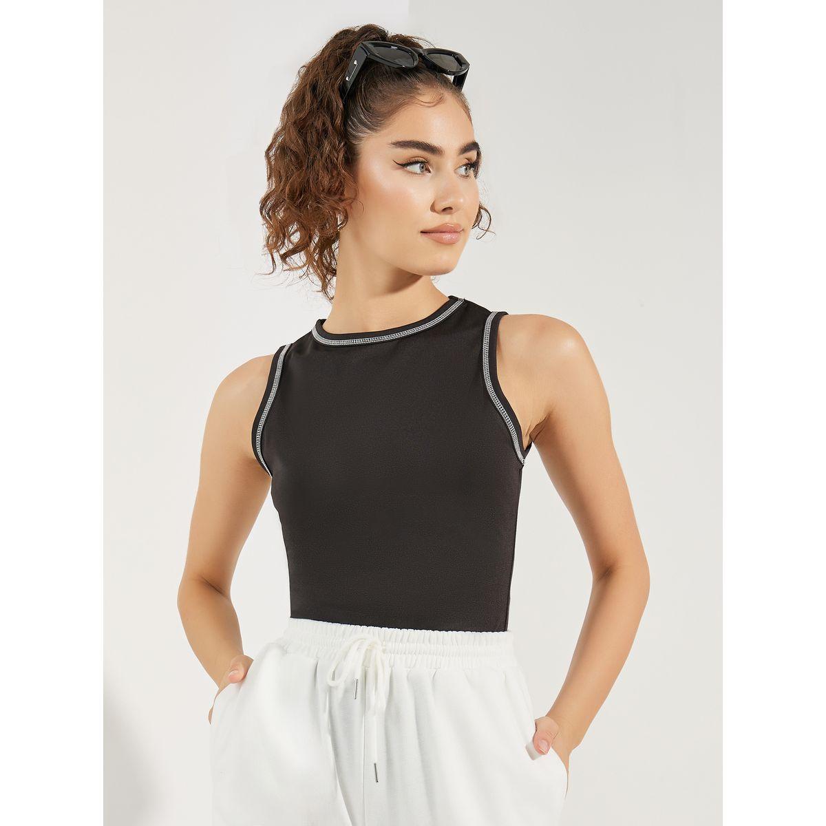 بلوزة بياقة دائرية وتفاصيل مدروزة-women-clothing-tshirts-image-1