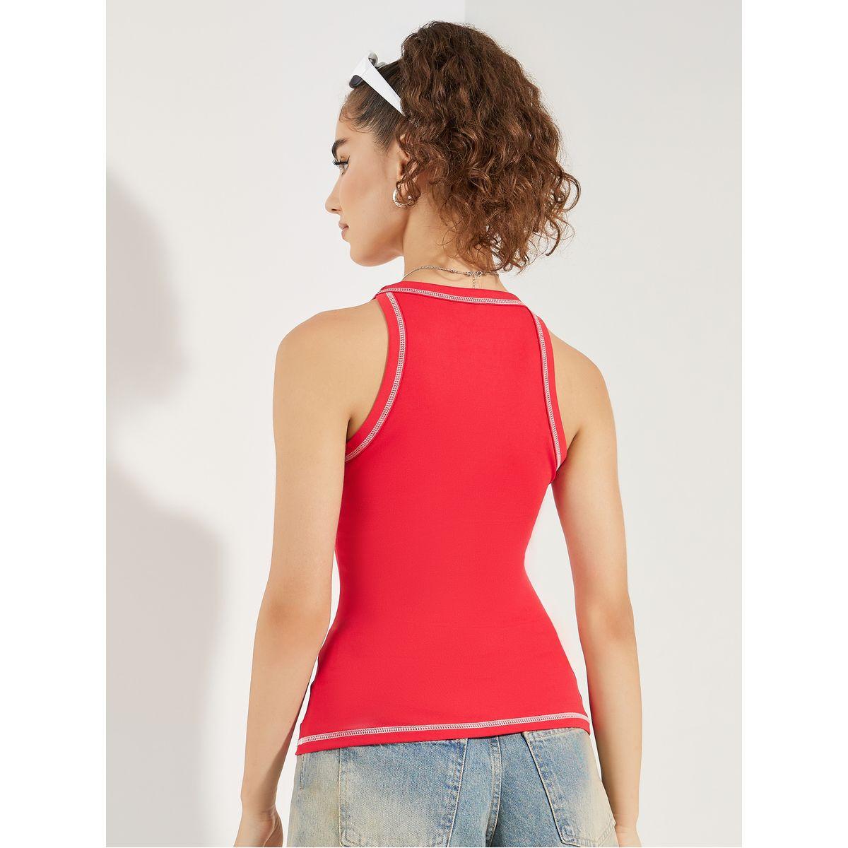 Styli Contrast Stitch Detail Racer Neck Tank-women-clothing-tshirts-image-5