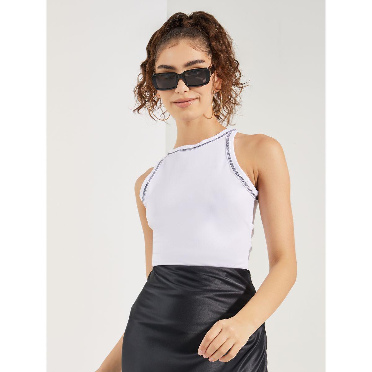 بلوزة بياقة ريسر مع تفاصيل مدروزة-women-clothing-tshirts-image-1