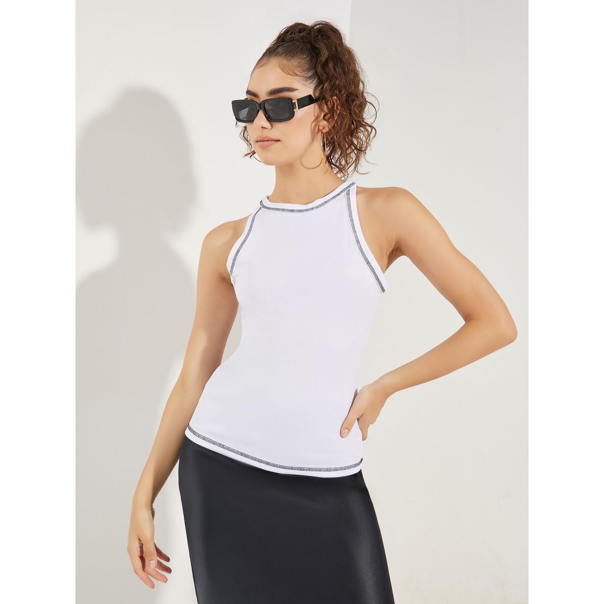 بلوزة بياقة ريسر مع تفاصيل مدروزة-women-clothing-tshirts-image-2