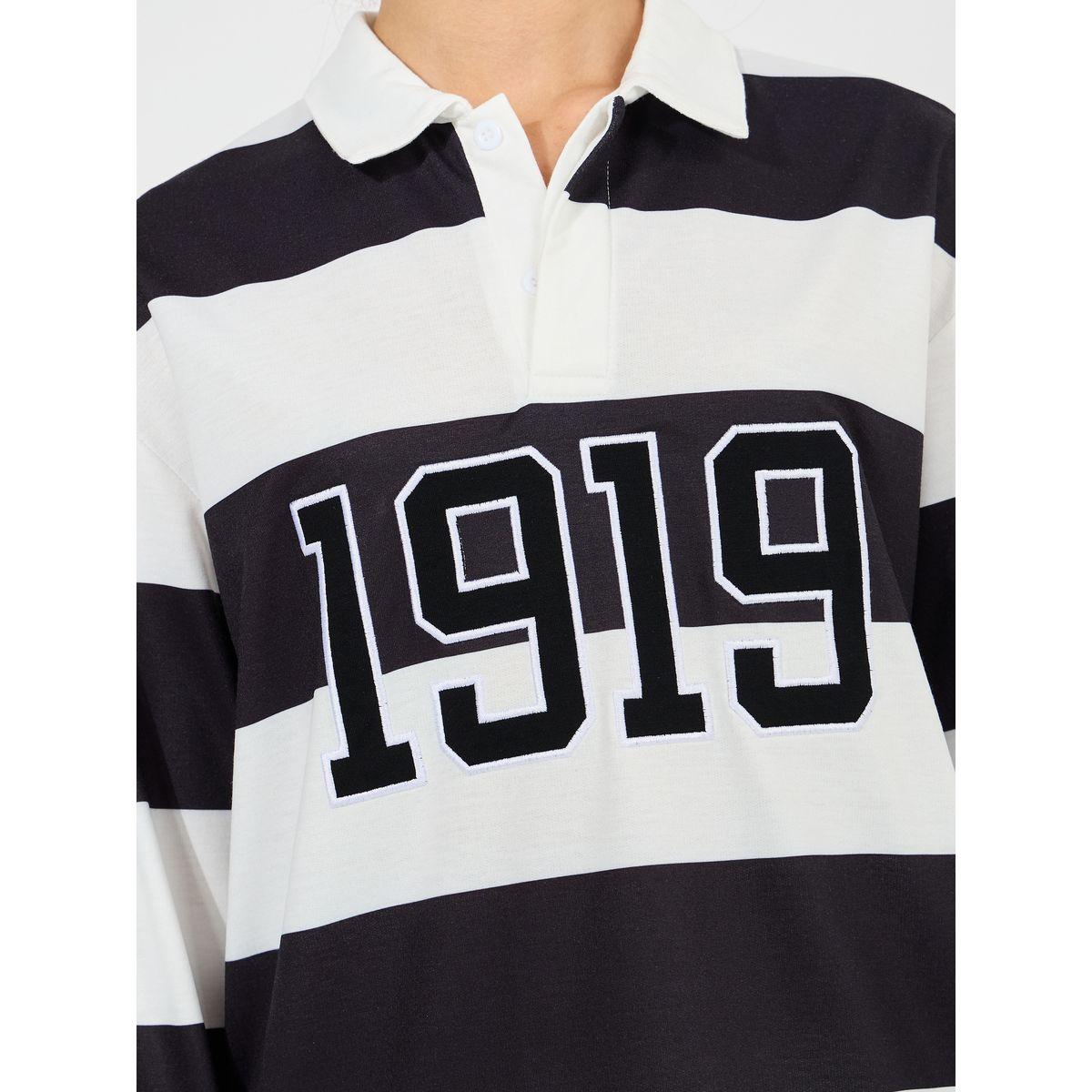 تيشيرت فضفاض بياقة بولو ونمط كتل الالوان-women-clothing-tshirts-image-5