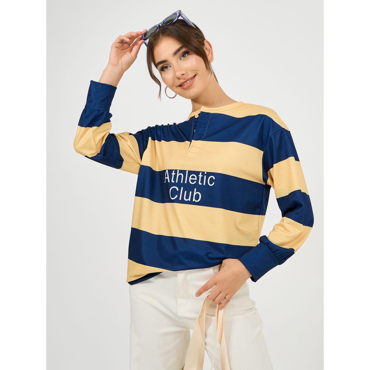 تيشيرت فضفاض بياقة بولو ونمط كتل الالوان-women-clothing-tshirts-image-1