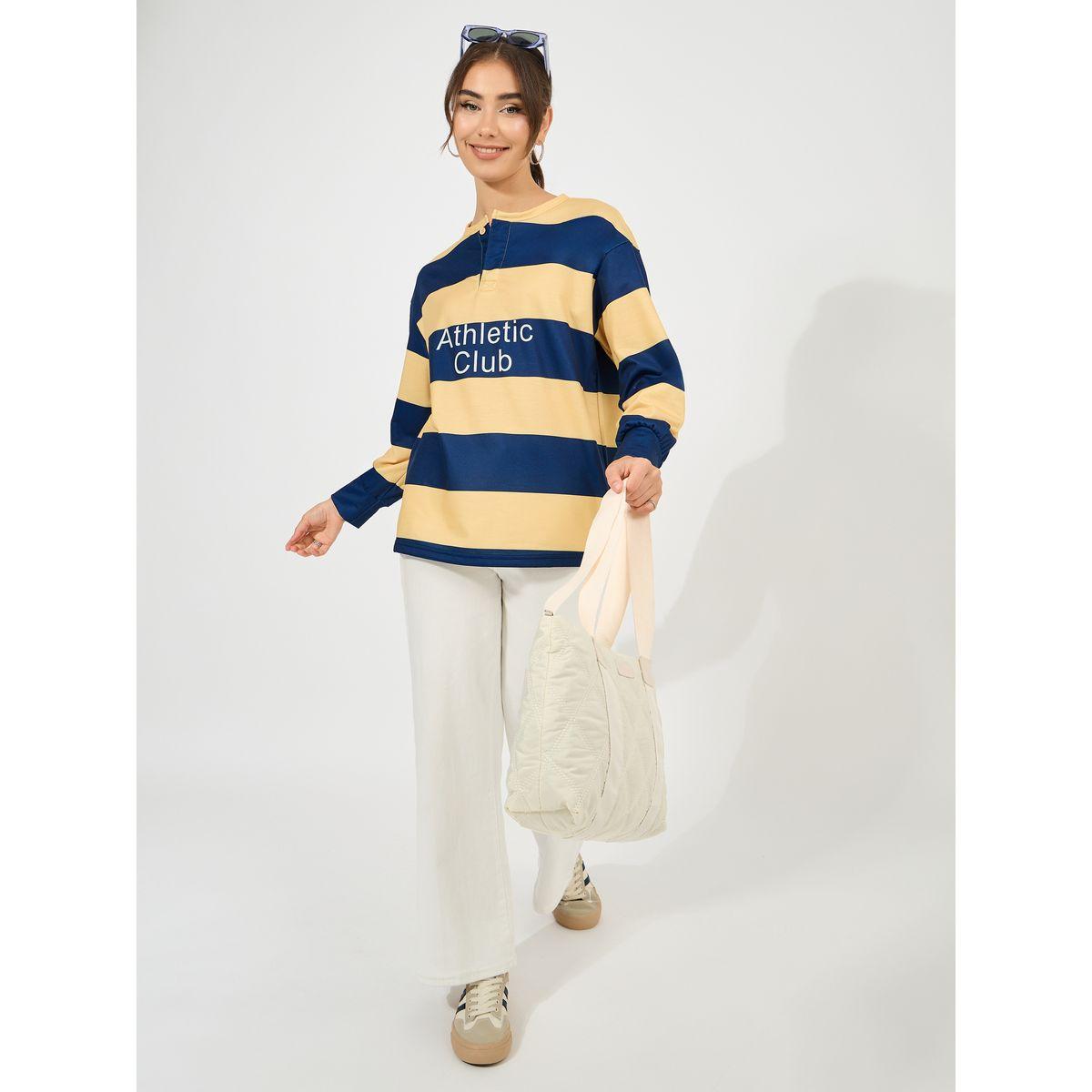 Styli Oversized Color Block Long Sleeves Polo T-Shirt-women-clothing-tshirts-image-2