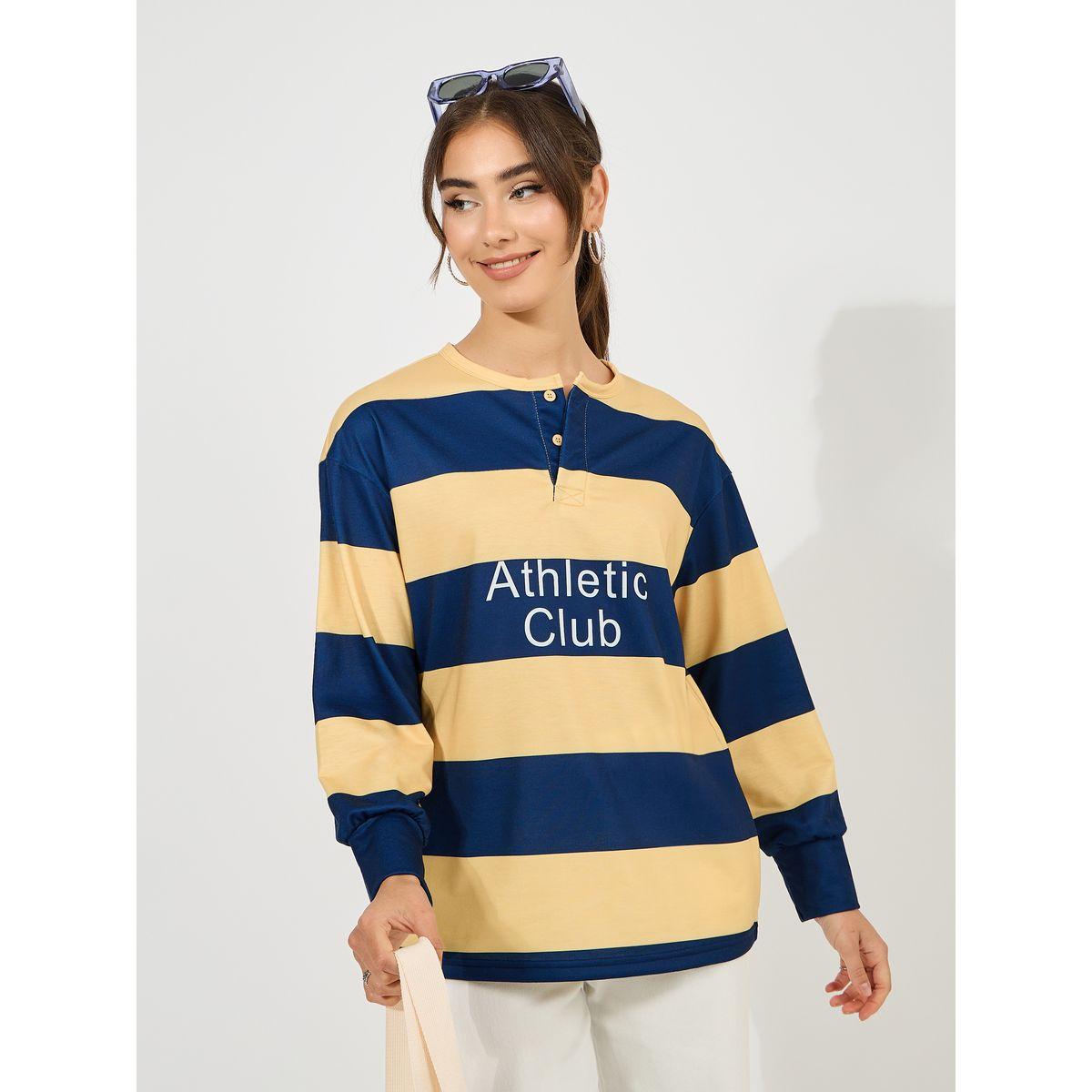 Styli Oversized Color Block Long Sleeves Polo T-Shirt-women-clothing-tshirts-image-3