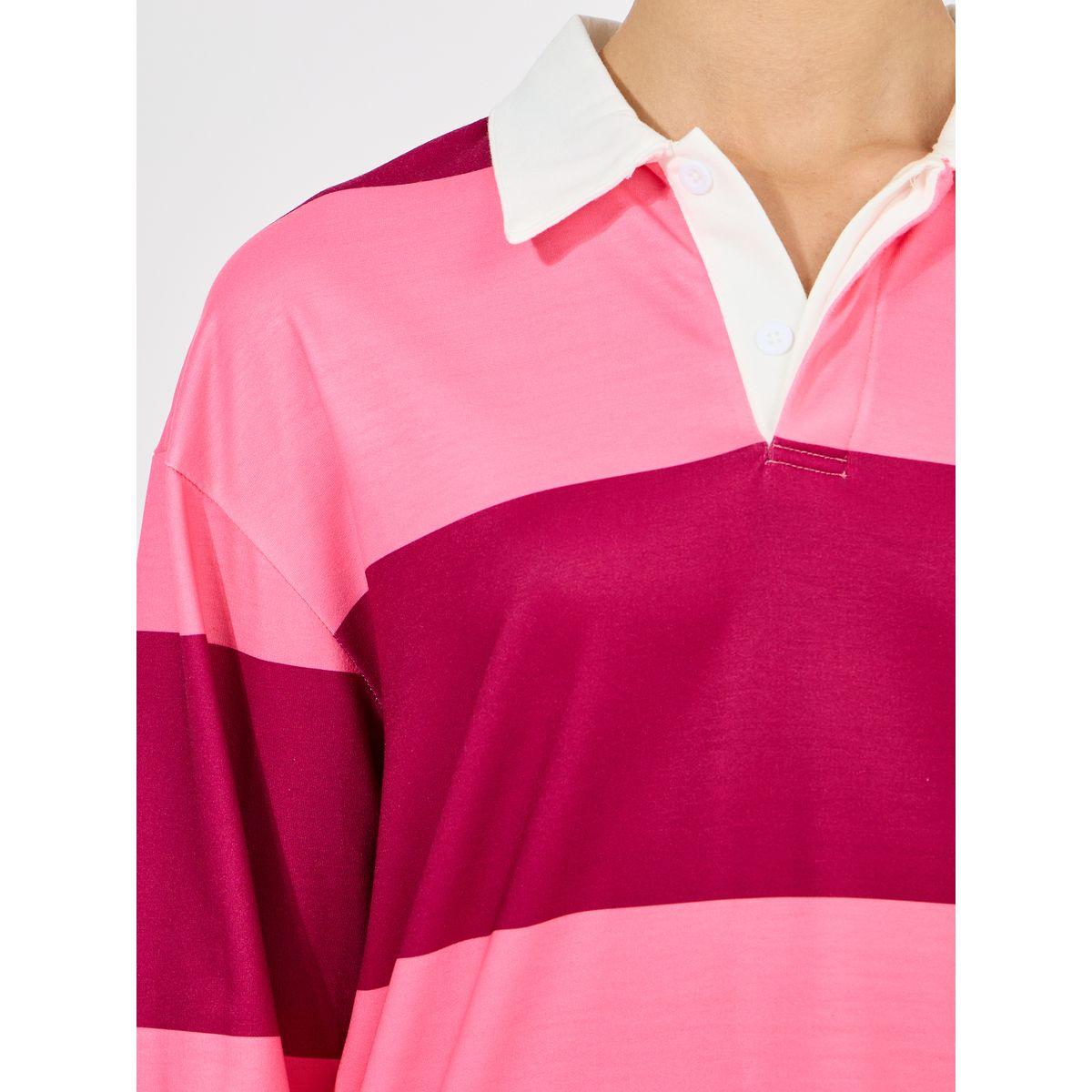 Styli Oversized Color Block Striped Polo T-Shirt-women-clothing-tshirts-image-4