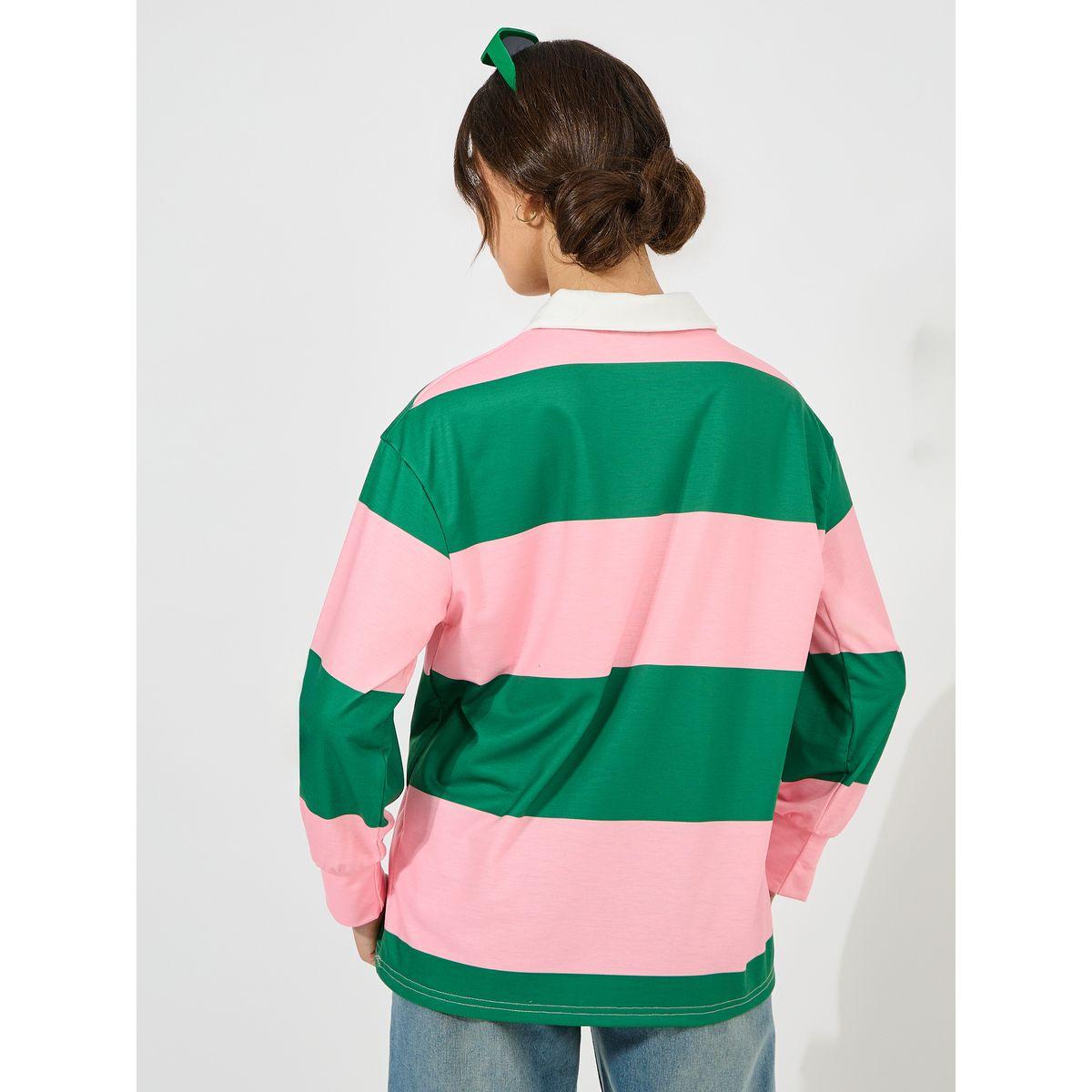 Styli Oversized Color Block Striped Polo T-Shirt-women-clothing-tshirts-image-5