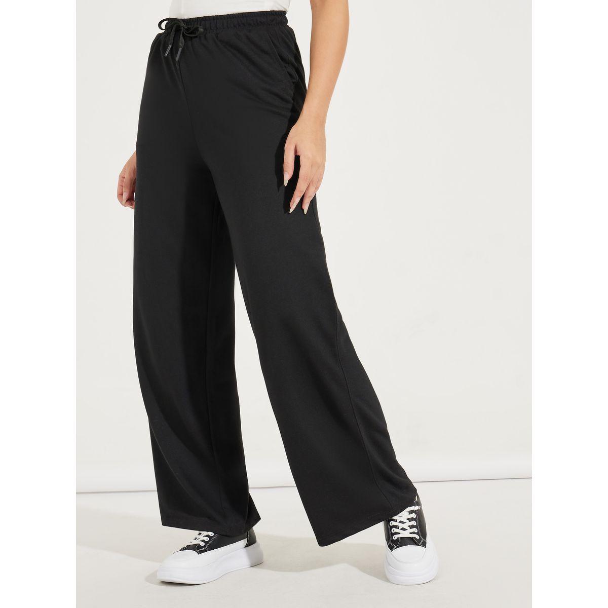 Styli Solid Wide Leg Joggers with Elasticated Waist & Drawstrings-women-clothing-bottoms-joggers-image-2