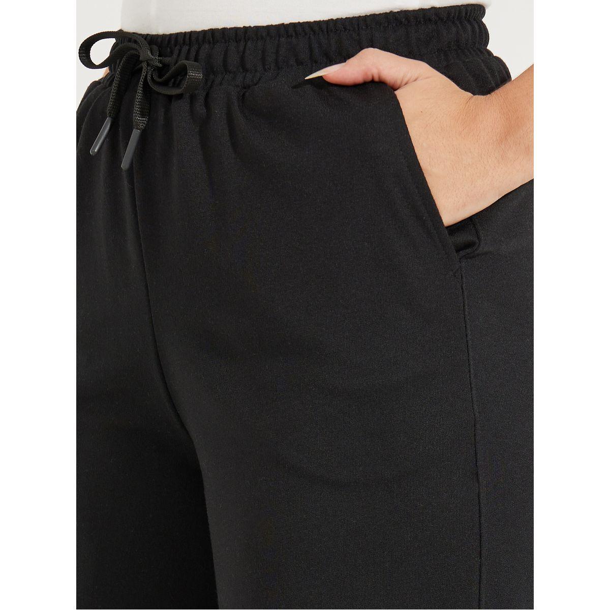 Styli Solid Wide Leg Joggers with Elasticated Waist & Drawstrings-women-clothing-bottoms-joggers-image-3