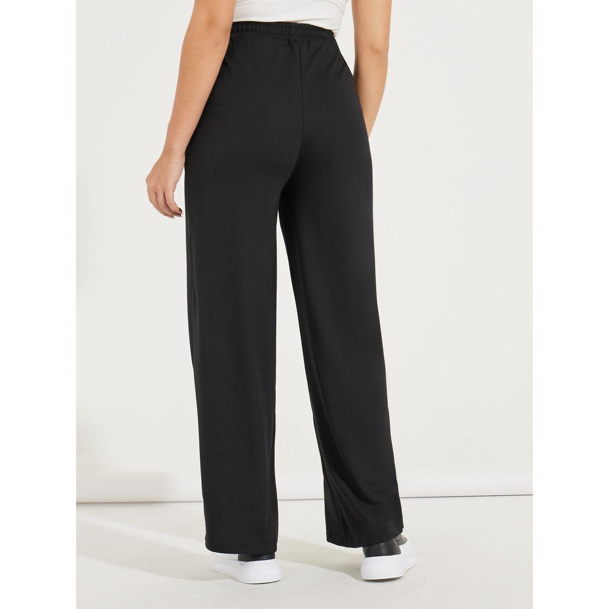 Styli Solid Wide Leg Joggers with Elasticated Waist & Drawstrings-women-clothing-bottoms-joggers-image-4
