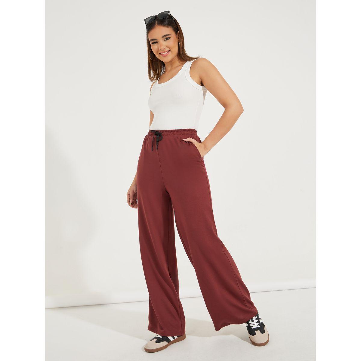 Styli Solid Wide Leg Joggers with Elasticated Waist & Drawstrings-women-clothing-bottoms-joggers-image-1
