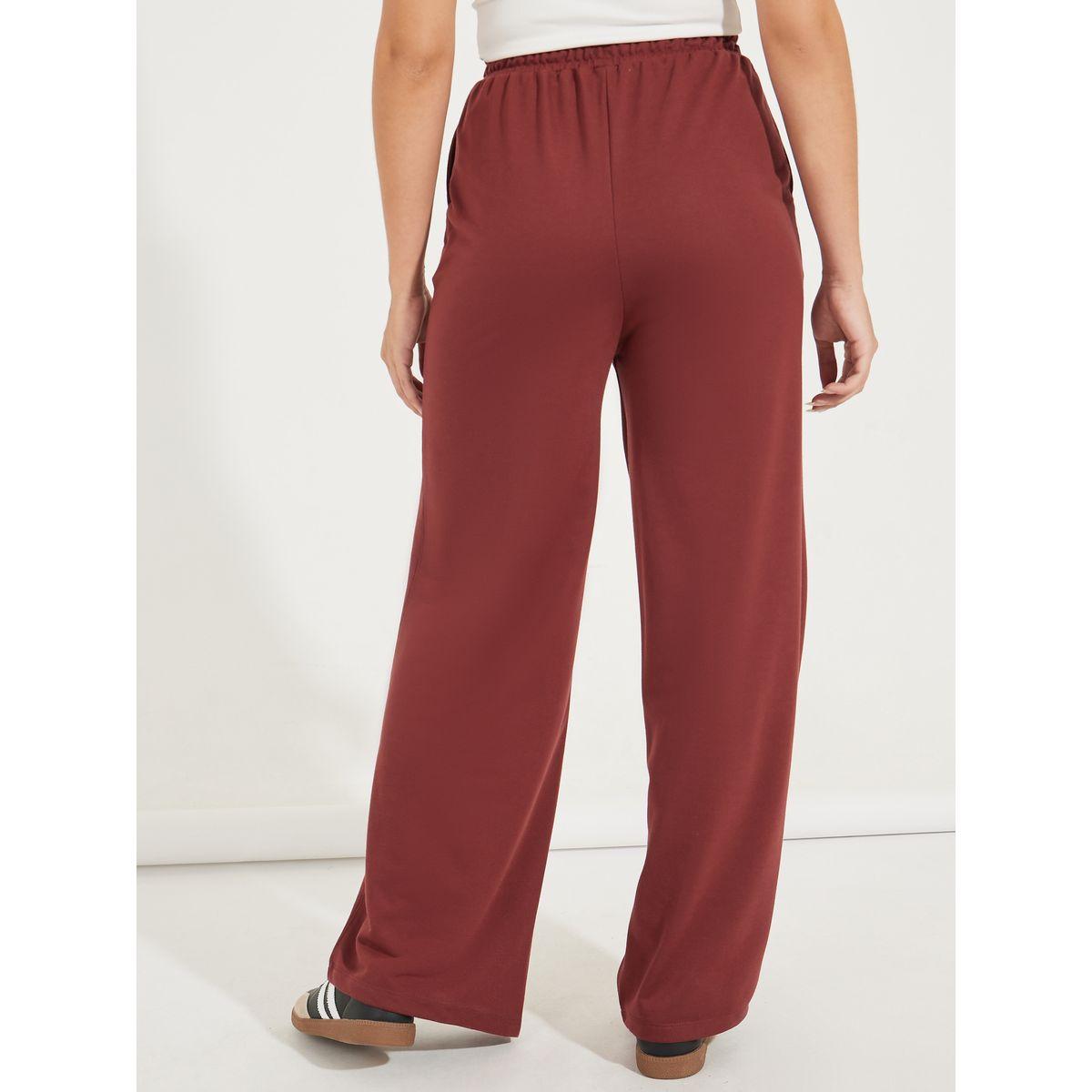 Styli Solid Wide Leg Joggers with Elasticated Waist & Drawstrings-women-clothing-bottoms-joggers-image-2
