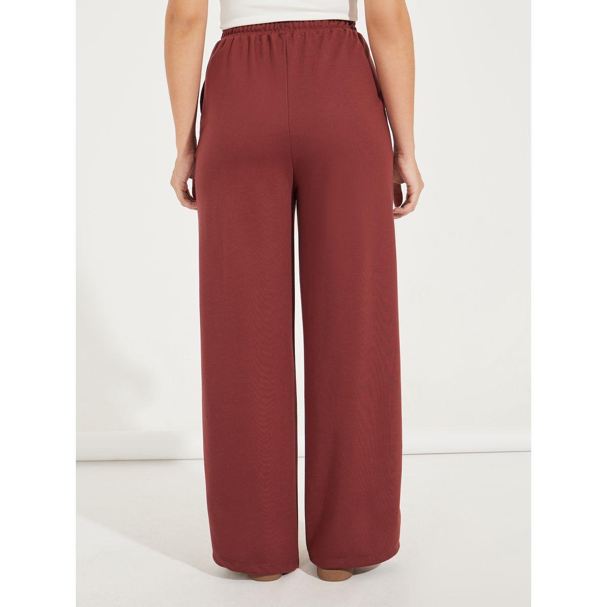 Styli Solid Wide Leg Joggers with Elasticated Waist & Drawstrings-women-clothing-bottoms-joggers-image-4