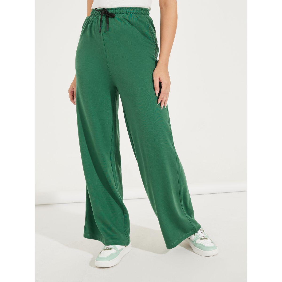 Styli Solid Wide Leg Joggers with Elasticated Waist & Drawstrings-women-clothing-bottoms-joggers-image-2