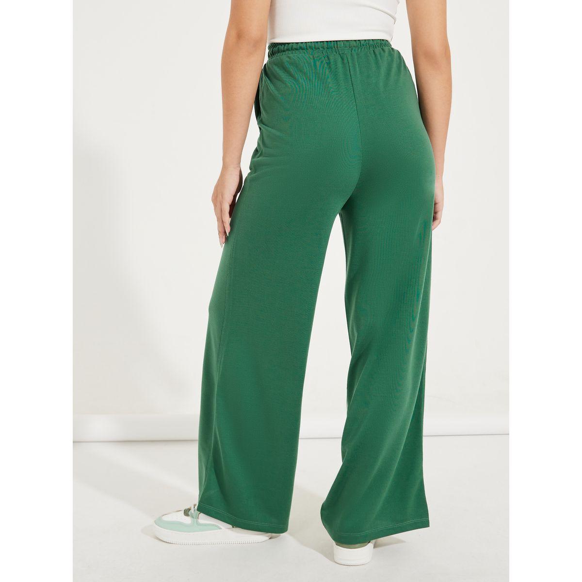 Styli Solid Wide Leg Joggers with Elasticated Waist & Drawstrings-women-clothing-bottoms-joggers-image-4