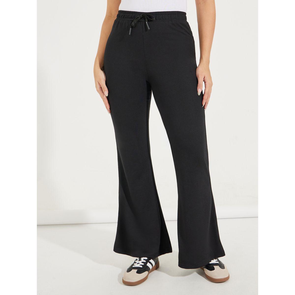 Styli Solid Flared Joggers with Drawstrings-women-clothing-bottoms-joggers-image-1
