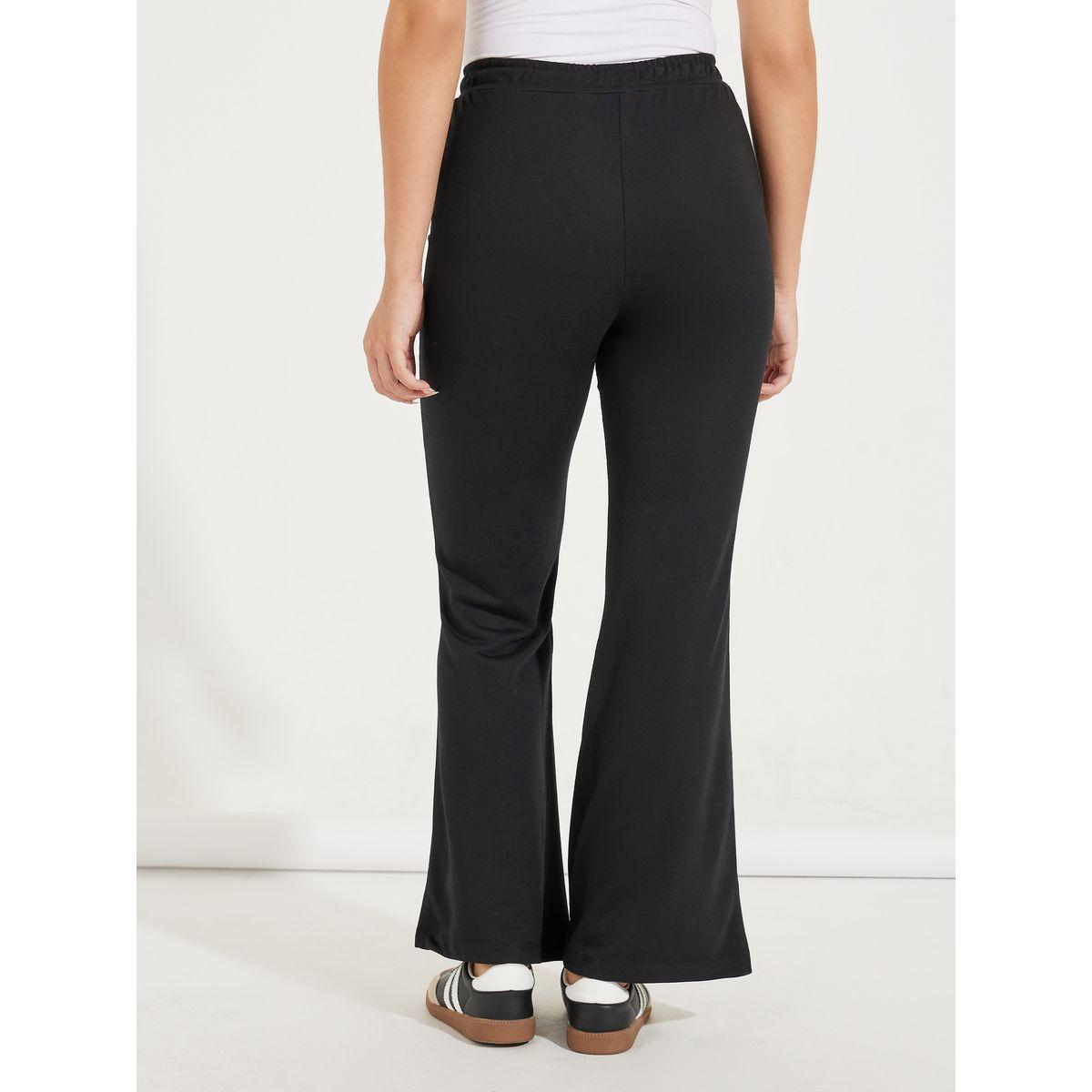 Styli Solid Flared Joggers with Drawstrings-women-clothing-bottoms-joggers-image-3
