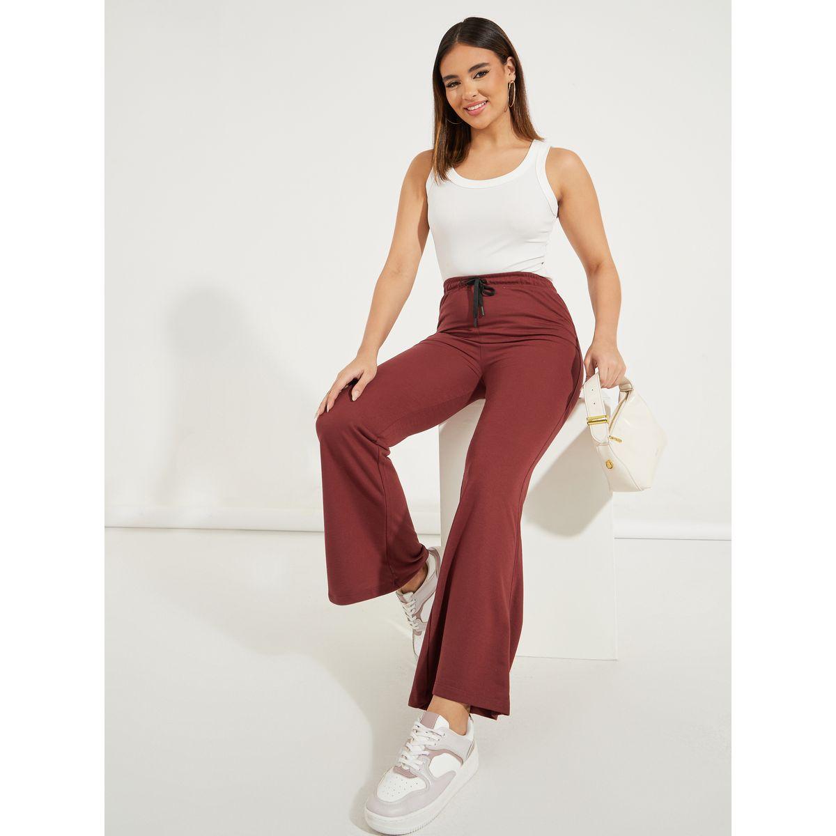 Styli Solid Flared Joggers with Drawstrings-women-clothing-bottoms-joggers-image-1